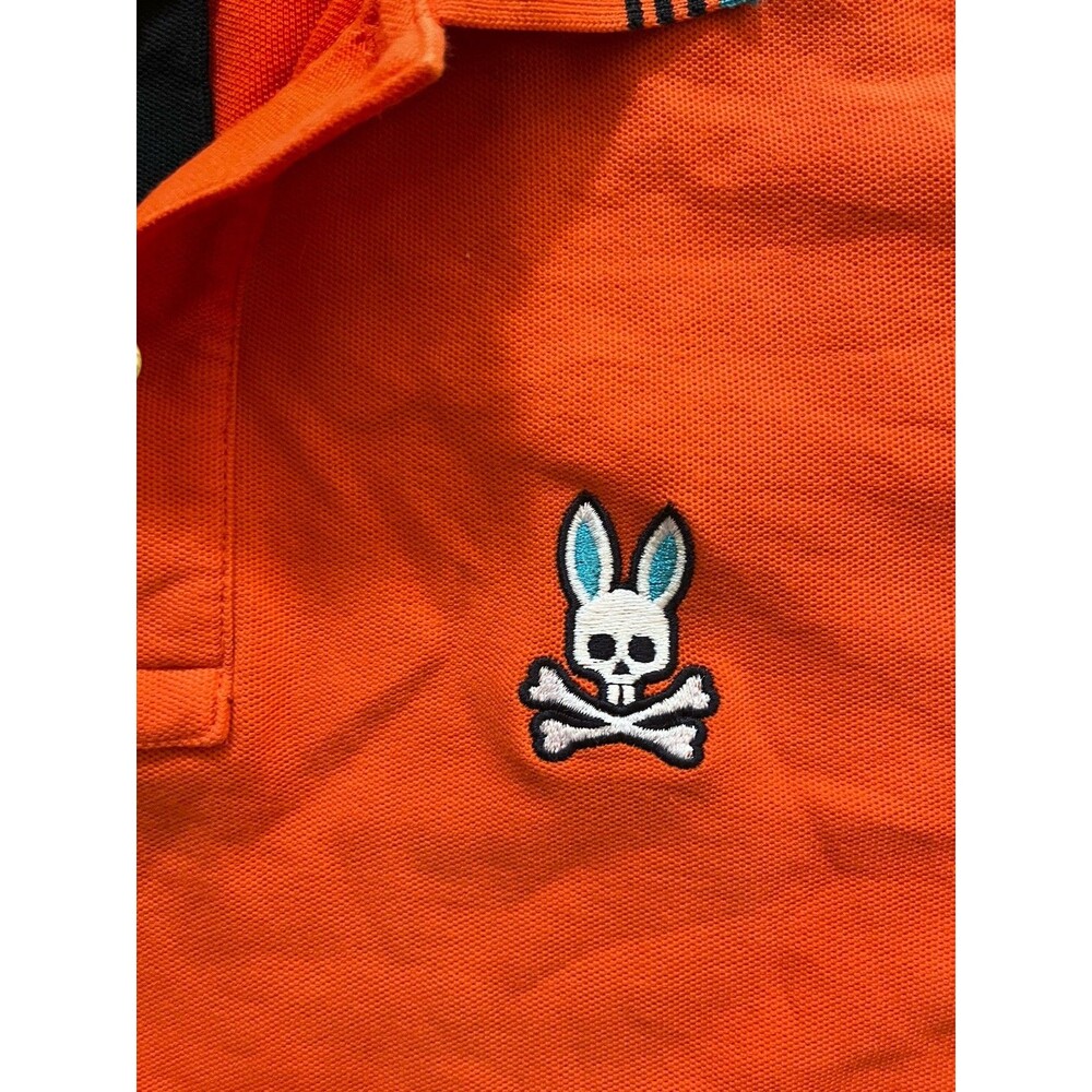 Psycho Bunny By Robert Godley Polo Orange Blue Logo Mens Large - Picture 5 of 5